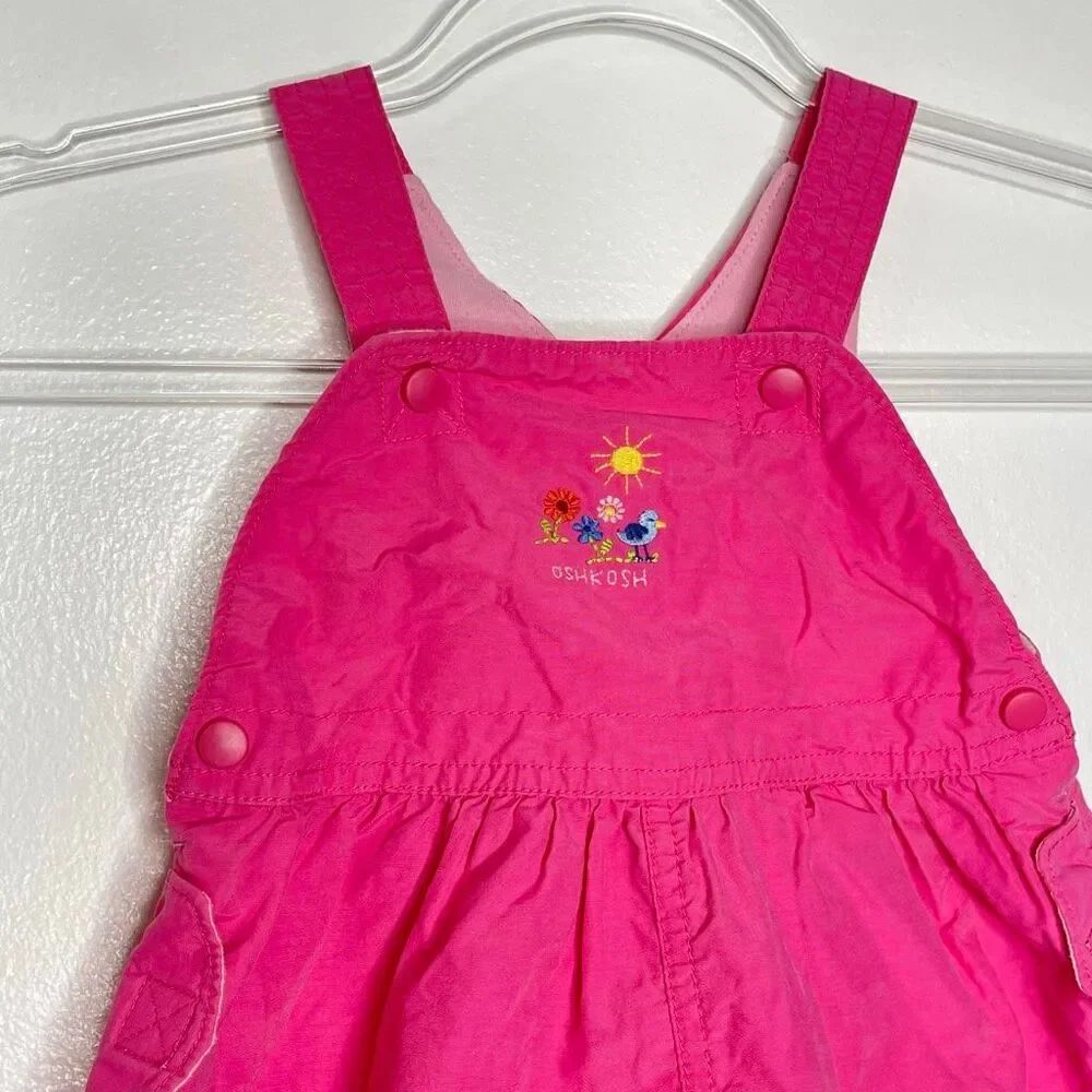 Osh Kosh B’Gosh Pink Embroidered Flowers Overall Dress Baby Girl Size 18 months